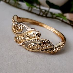 Gold with CZ Stones Clamper Hinge Bracelet